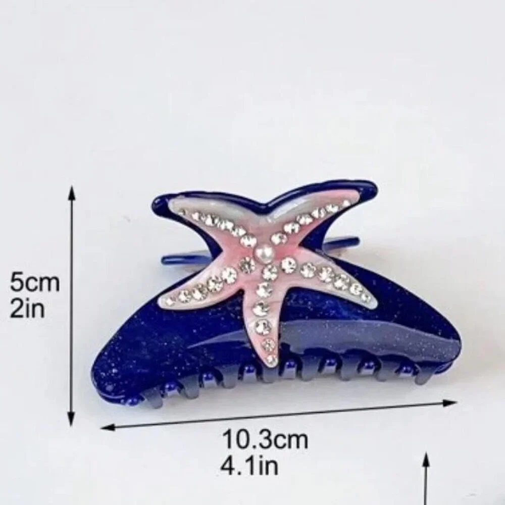 Blue heavyweight starfish hair clip - Royal blue and pearly pink starfish. New.